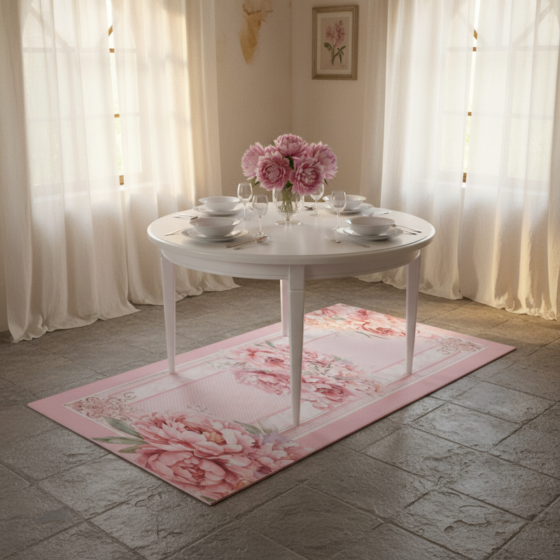NUVOLE DI STOFFA Tappeto in Cotone con Peonie "FIORIRÀ"