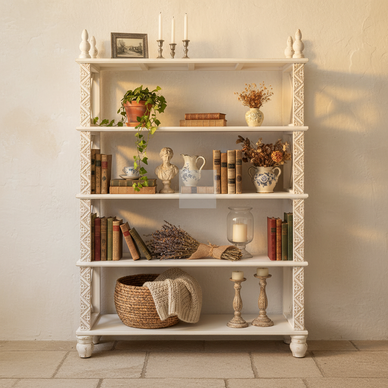 Étagère Antica Poesia Blanc Mariclò in ambiente soggiorno shabby chic Sweet Home Shabby Style