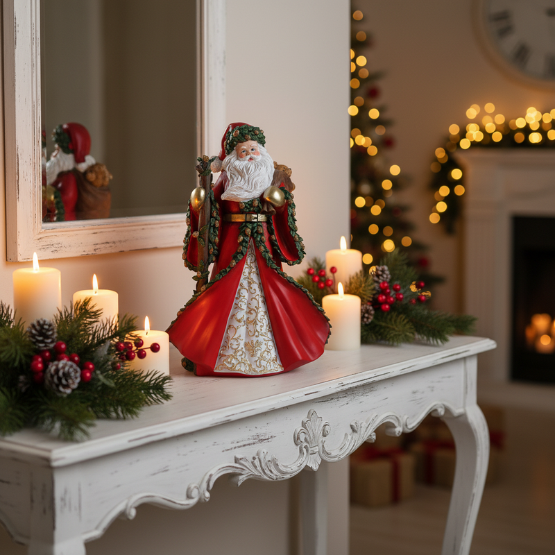 FIORI DI LENA Babbo Natale in Resina con Abito Rosso Sacco e Orsetto
