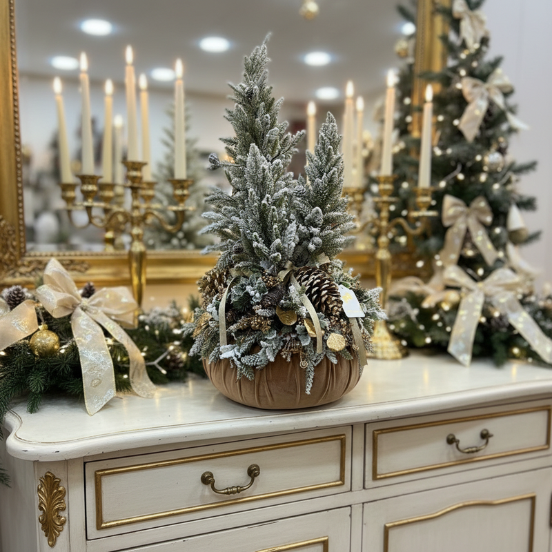 FIORI DI LENA Pouf Centrotavola Natalizio Gigante in Velluto Nocciola