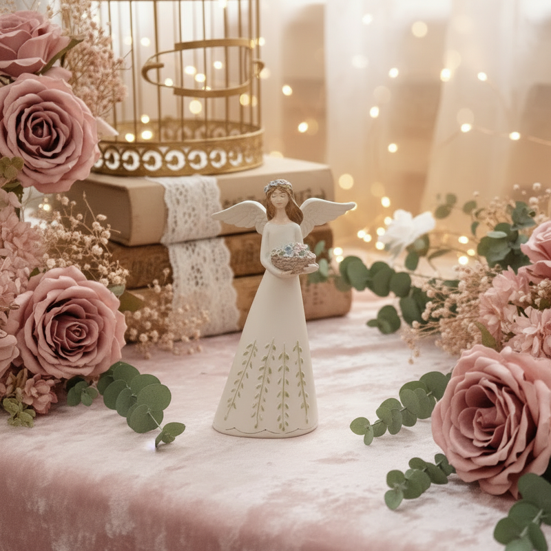 NUVOLE DI STOFFA Angelo in Resina con Vestito Floreale Shabby Chic
