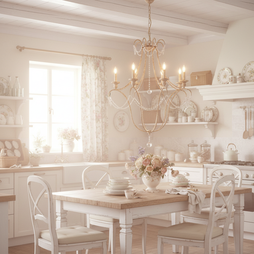 Lampadario 6 luci E14 Blanc Mariclò acceso in ambiente soggiorno romantico
Blanc Mariclò – Sweet Home Shabby Style
Ambientazione, vista d'insieme con luce accesa