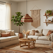 Paralume Intrecci di Luce in alghe marine in soggiorno bohemien con giochi d'ombra
Blanc Mariclò – Sweet Home Shabby Style
Ambientazione soggiorno, luce calda accesa