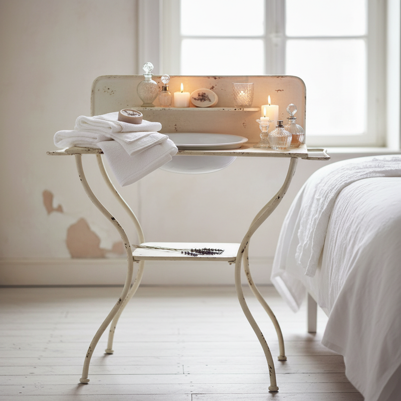 NUVOLE DI STOFFA Mobile Toilette Vintage in Metallo con Catino