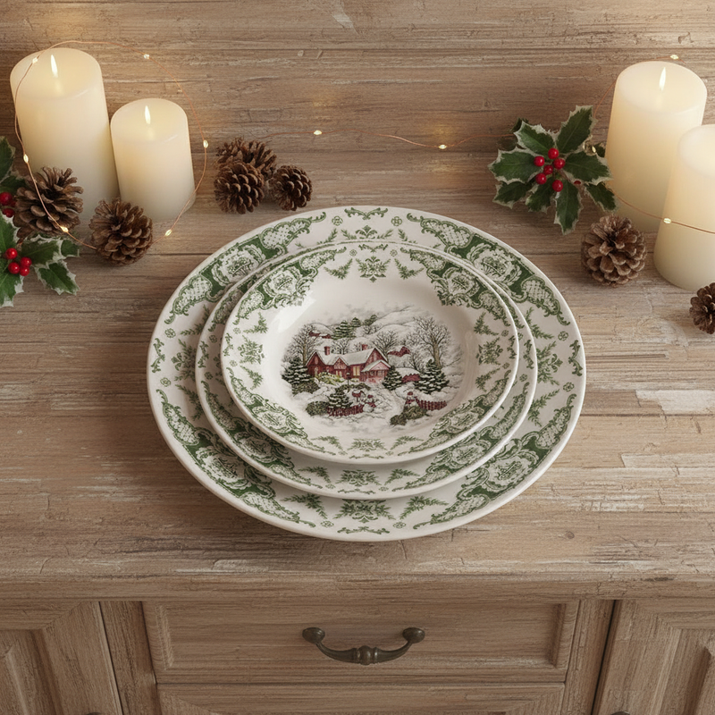 BLANC MARICLÒ Servizio di Piatti Natalizi da 12 Posti Tavola 36 Pz "Winter Wonderland"