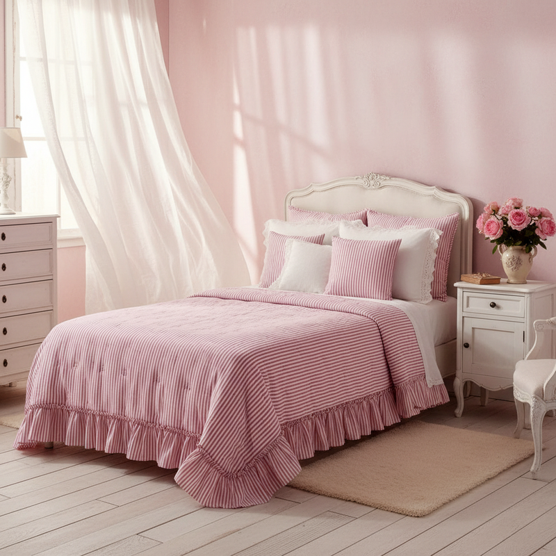 BLANC MARICLÒ Trapunta Singola con Gala 290 GSM "SOGNO VICHY" Rosa