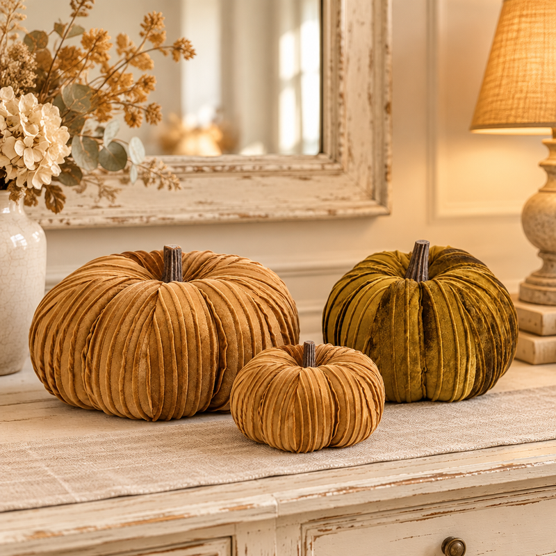 BLANC MARICLÒ Decoro Zucca Elegante in Velluto "Zucche di Sogno" tre Misure