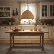 Paralume Heritage in paglia intrecciata e metallo in cucina shabby chic provenzale
Blanc Mariclò – Sweet Home Shabby Style
Ambientazione cucina, luce calda accesa