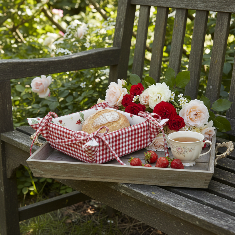 Clayre & Eef Cestino Porta Pane a Quadri con Fragole "STRAWBERRY GARDEN"