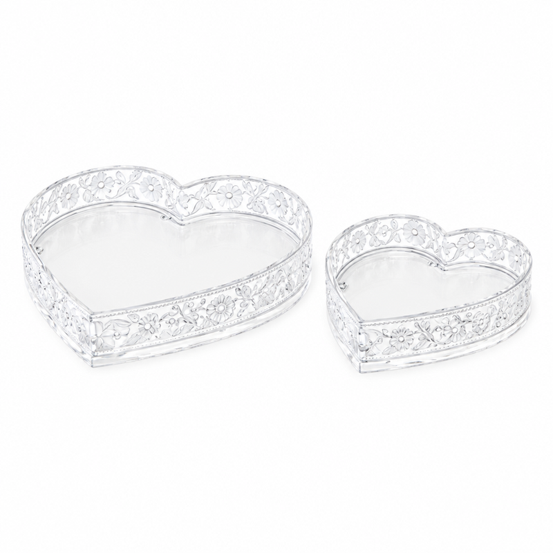 NUVOLE DI STOFFA Set 2 Vassoi Cuore in Metallo Bianco