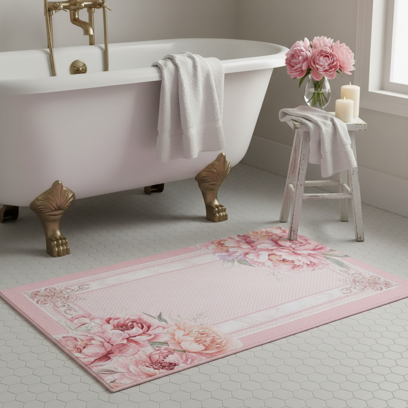 NUVOLE DI STOFFA Tappeto in Cotone con Peonie "FIORIRÀ"