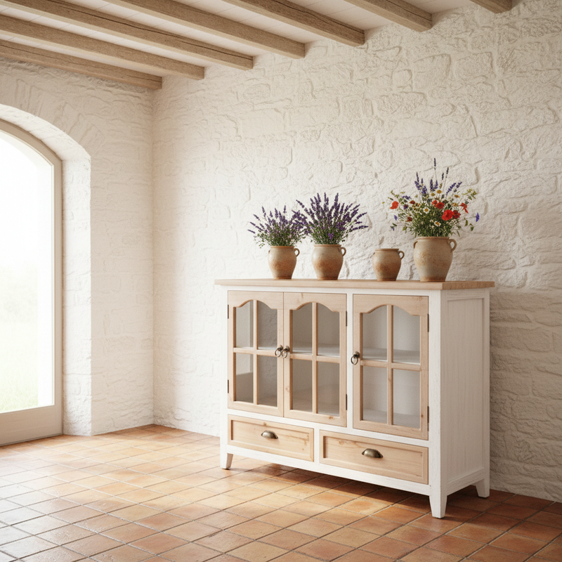 COCCOLE DI CASA Credenza Buffet Crema e Top in Legno Naturale