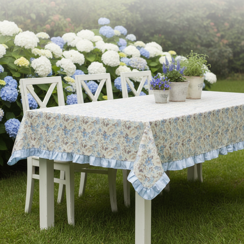 NUVOLE DI STOFFA Tovaglia Plastificata con Fiori "CELESTE AZZURRO"