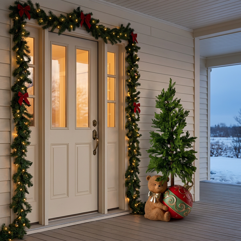FIORI DI LENA Orso in Resina con Albero di Natale e LED 120 cm