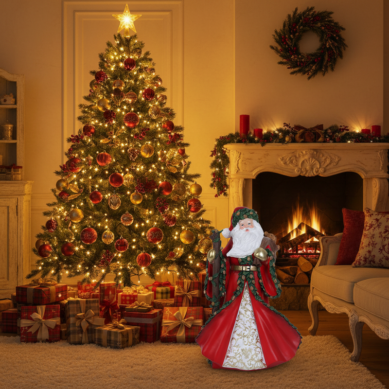 FIORI DI LENA Babbo Natale in Resina con Abito Rosso Sacco e Orsetto