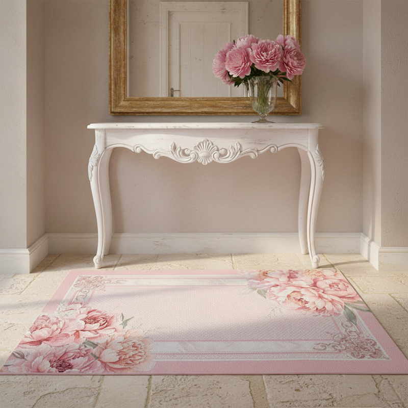 NUVOLE DI STOFFA Tappeto in Cotone con Peonie "FIORIRÀ"