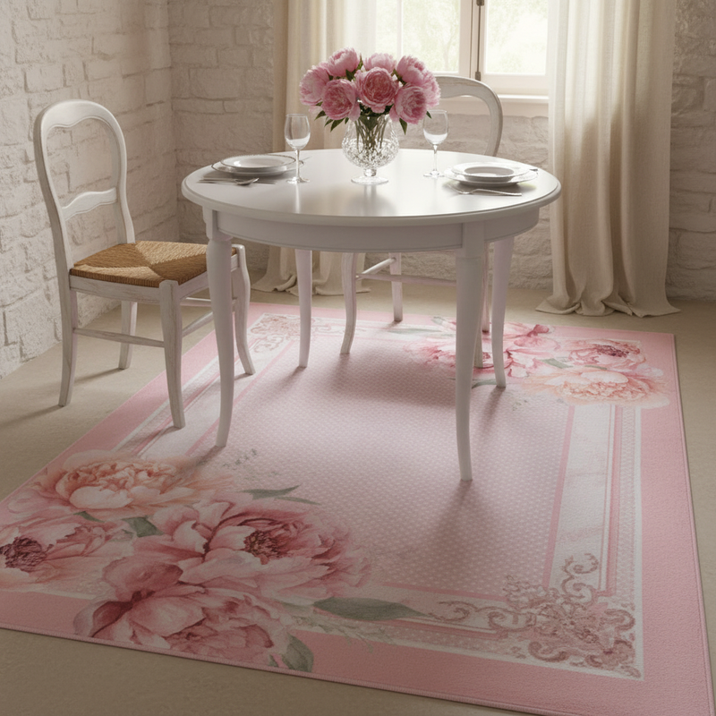 NUVOLE DI STOFFA Tappeto in Cotone con Peonie "FIORIRÀ"