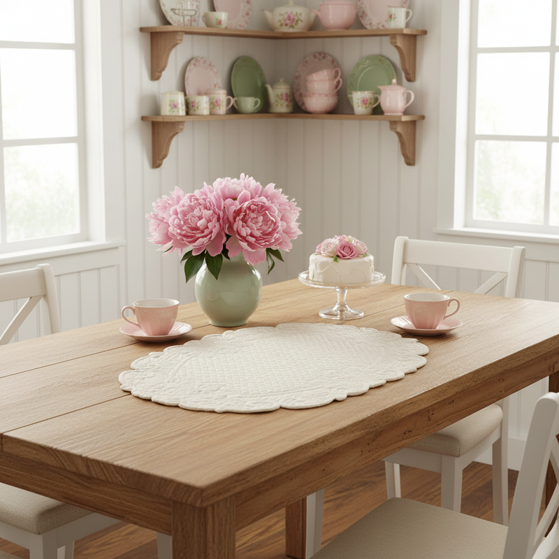 BLANC MARICLÒ Runner Centrotavola Ovale in Cotone Naturale | Shabby Chic Provenzale