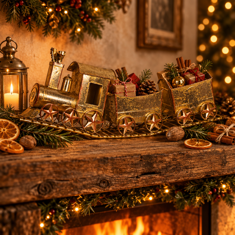 FIORI DI LENA Trenino con Stelle in Metallo Dorato