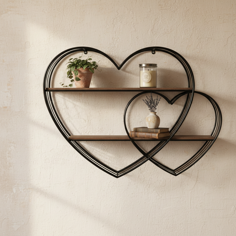 CLAYRE & EEF Mensola Cuori  in Ferro e Legno