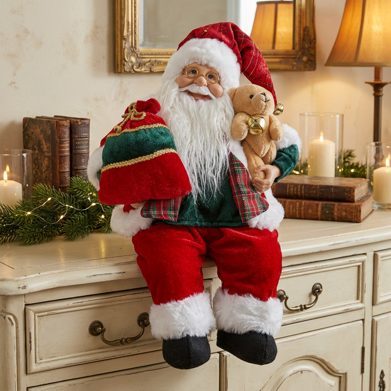 FIORI DI LENA Carillon Babbo Natale Seduto A Corda Con Movimento