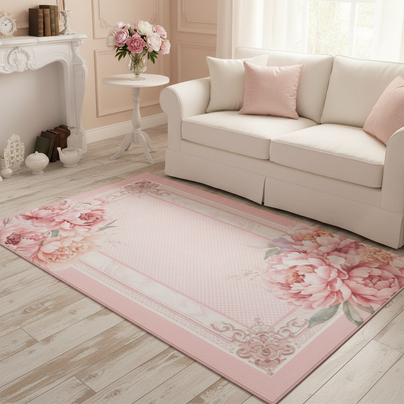 NUVOLE DI STOFFA Tappeto in Cotone con Peonie "FIORIRÀ"