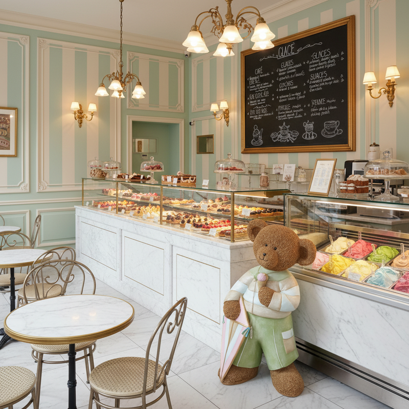 NUVOLE DI STOFFA Orso con Gelato 83cm "SWEET BEAR" Resina