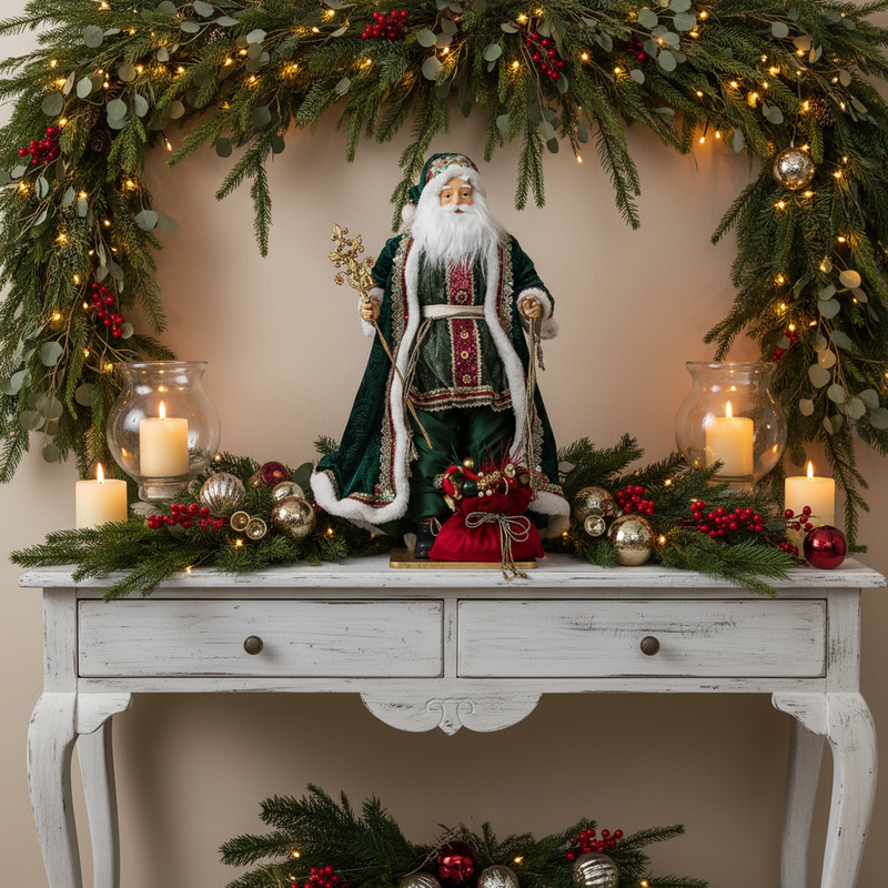 FIORI DI LENA Babbo Natale Edizione Limitata su Base Legno con Abito Verde e Scettro