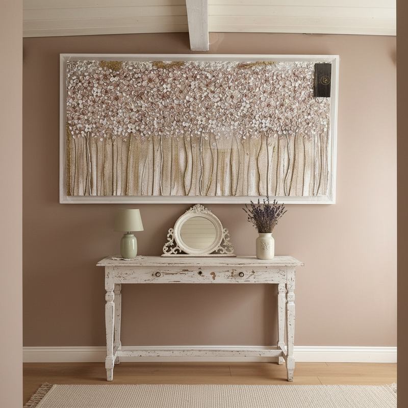 Dettaglio tecnica a rilievo quadro Prato Art Maiora dipinto artigianale italiano shabby chic