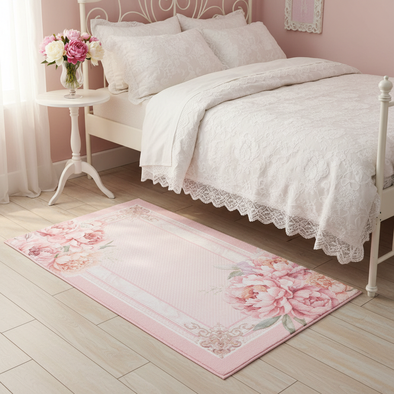 NUVOLE DI STOFFA Tappeto in Cotone con Peonie "FIORIRÀ"