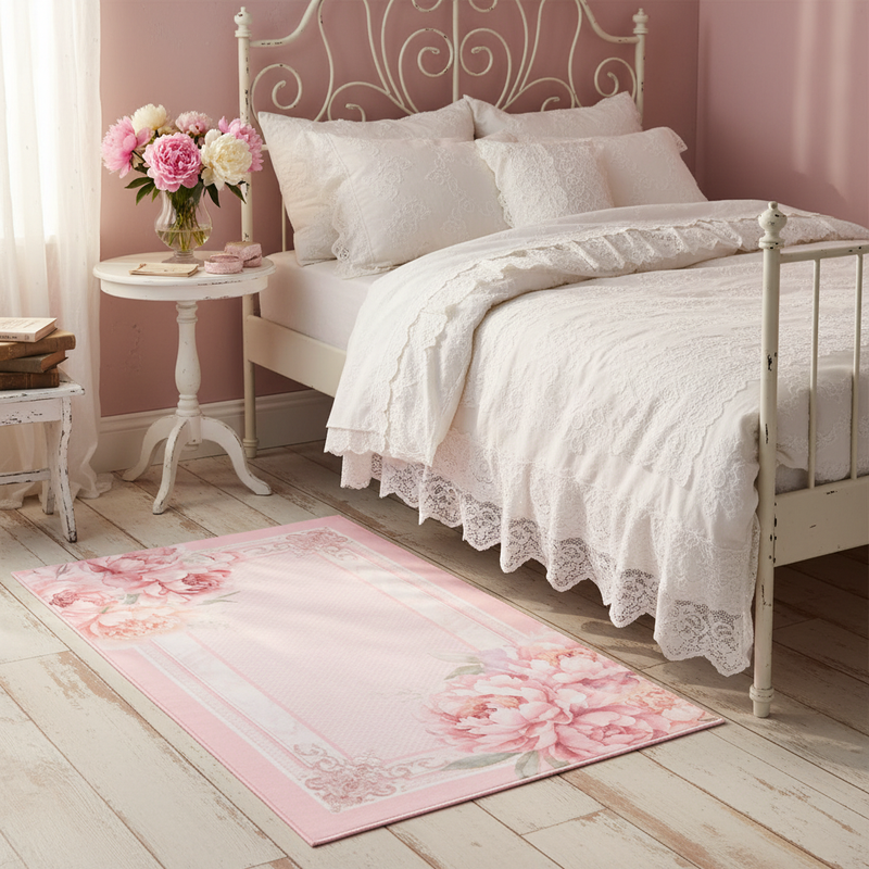 NUVOLE DI STOFFA Tappeto in Cotone con Peonie "FIORIRÀ"