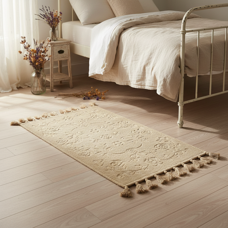 NUVOLE DI STOFFA Tappeto in Cotone Beige con Nappe