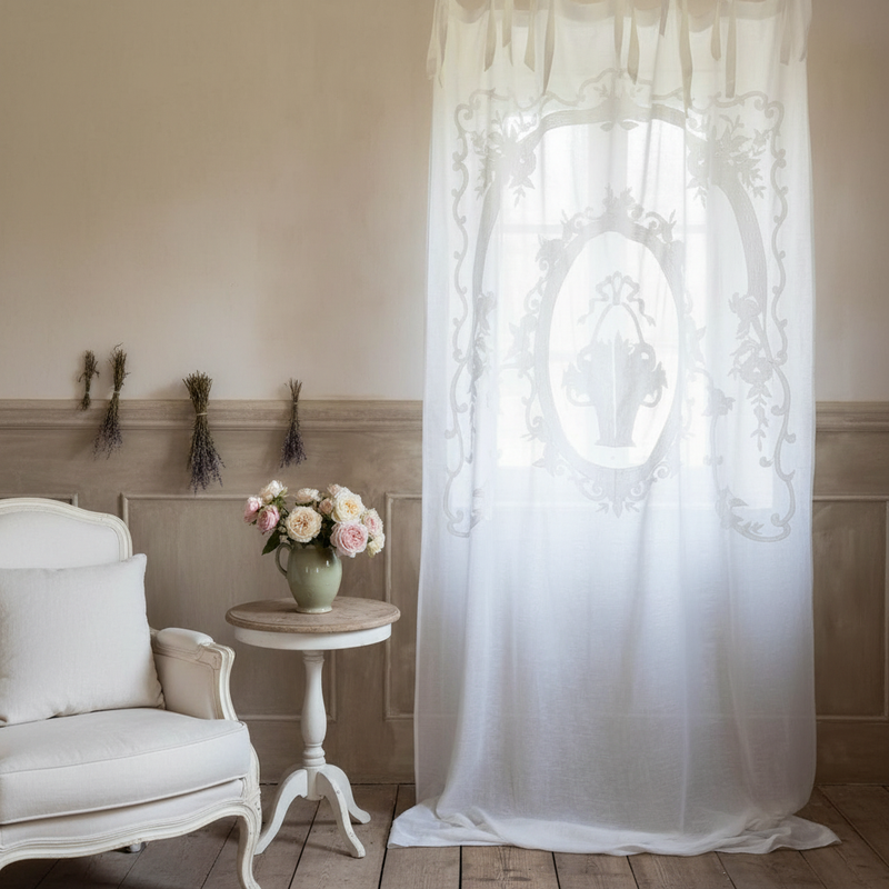 BLANC MARICLÒ Tenda in Lino Ricamata "DENTELLE"