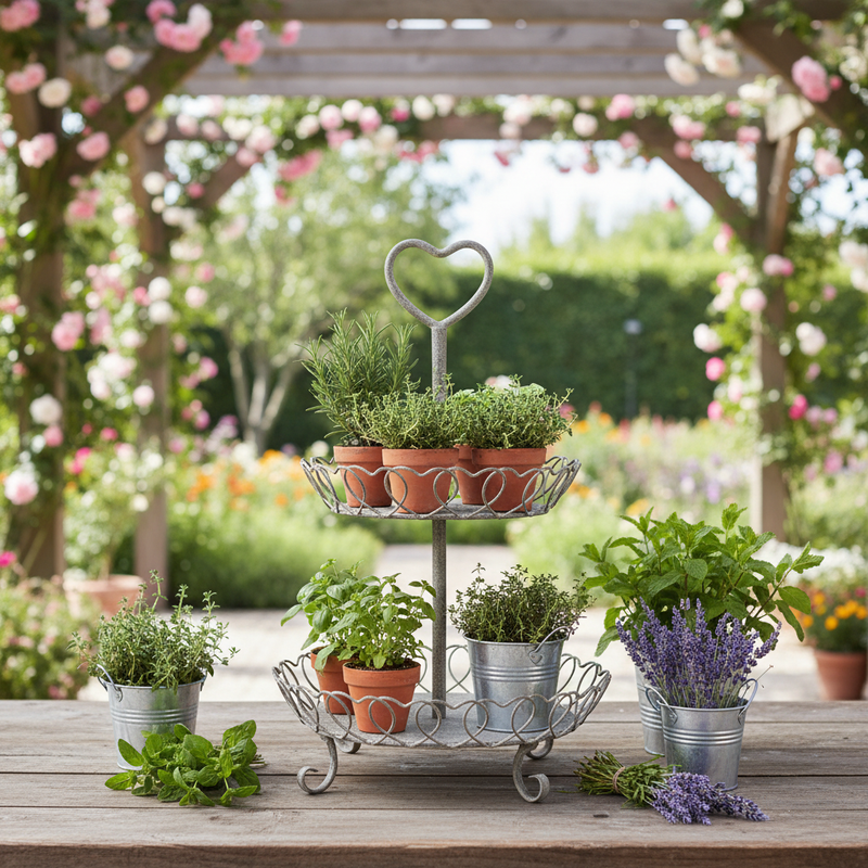 NUVOLE DI STOFFA Alzatina Centrotavola a 2 Piani in Metallo con Cuore