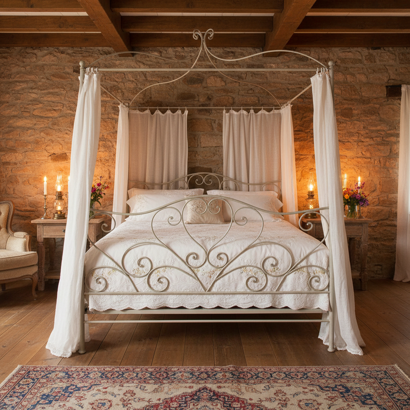 BLANC MARICLÒ Letto Matrimoniale con Baldacchino in Ferro Battuto "CLIO COLLECTION"