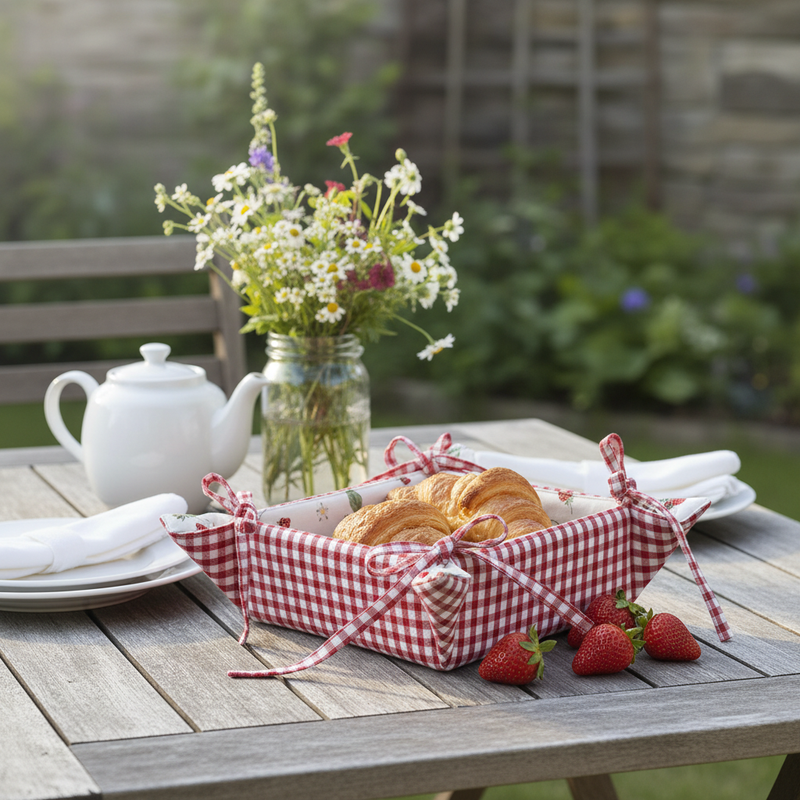 Clayre & Eef Cestino Porta Pane a Quadri con Fragole "STRAWBERRY GARDEN"
