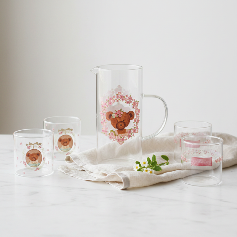 NUVOLE DI STOFFA Caraffa in Vetro Orsetto Sweet Bear Shabby Chic
