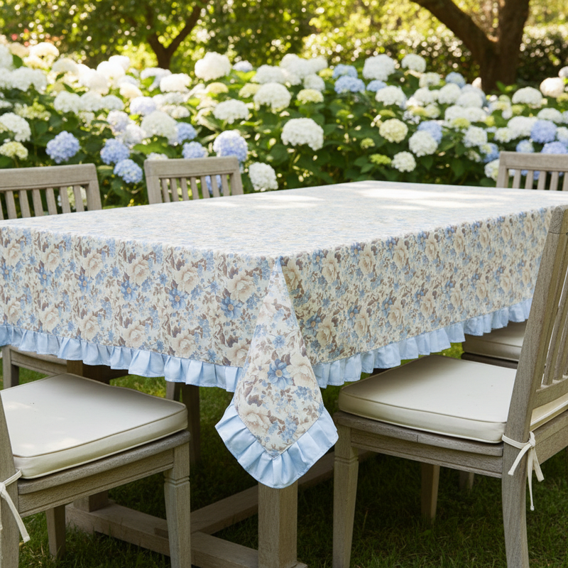 NUVOLE DI STOFFA Tovaglia Plastificata con Fiori "CELESTE AZZURRO"