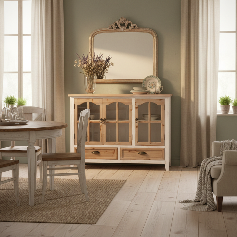 COCCOLE DI CASA Credenza Buffet Crema e Top in Legno Naturale