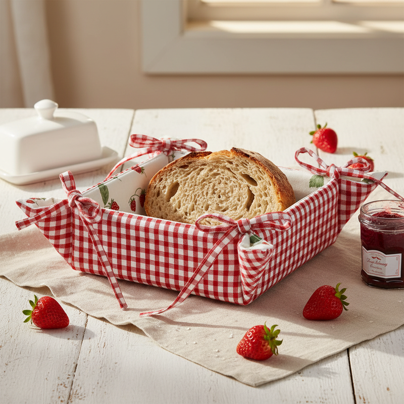 Clayre & Eef Cestino Porta Pane a Quadri con Fragole "STRAWBERRY GARDEN"