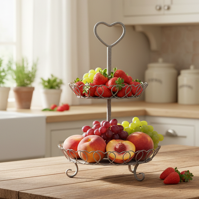 NUVOLE DI STOFFA Alzatina Centrotavola a 2 Piani in Metallo con Cuore