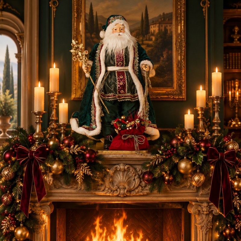 FIORI DI LENA Babbo Natale Edizione Limitata su Base Legno con Abito Verde e Scettro