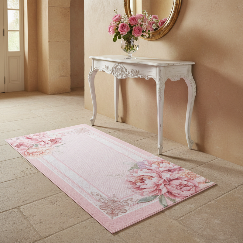 NUVOLE DI STOFFA Tappeto in Cotone con Peonie "FIORIRÀ"