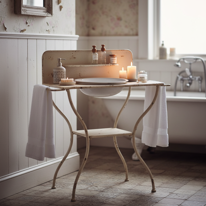 NUVOLE DI STOFFA Mobile Toilette Vintage in Metallo con Catino