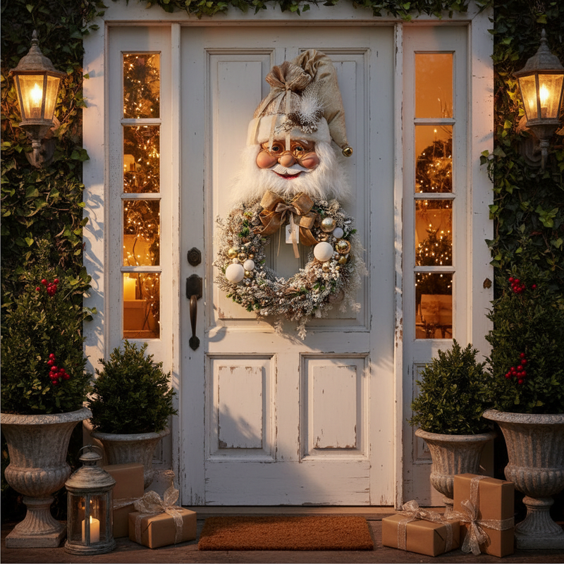 FIORI DI LENA Ghirlanda Fuoriporta Natalizia con Faccia Babbo Natale