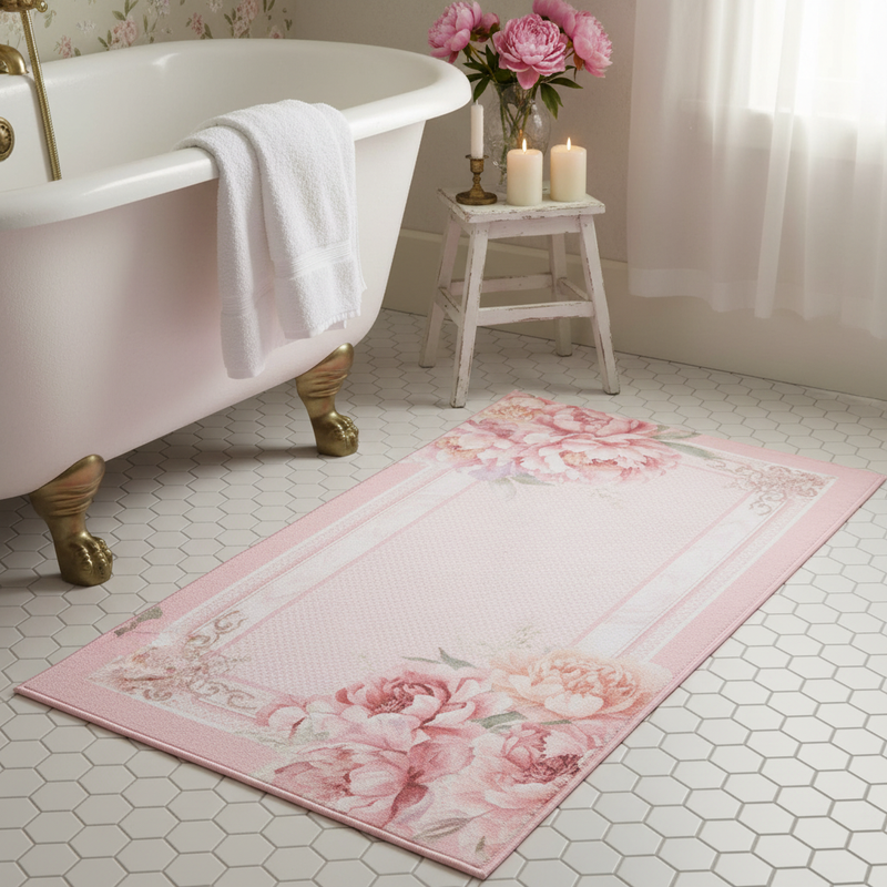 NUVOLE DI STOFFA Tappeto in Cotone con Peonie "FIORIRÀ"