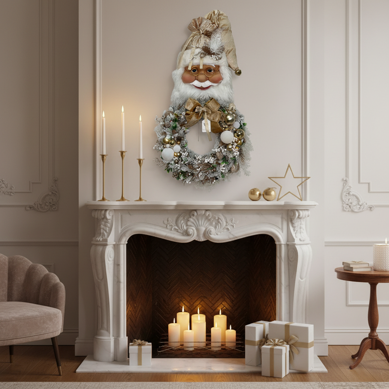 FIORI DI LENA Ghirlanda Fuoriporta Natalizia con Faccia Babbo Natale
