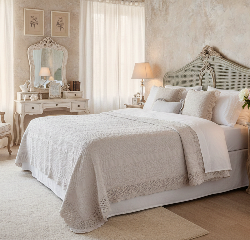 BLANC MARICLÒ Copriletto Matrimoniale con Pizzo 450 GSM "PALAZZO UNITO" Beige