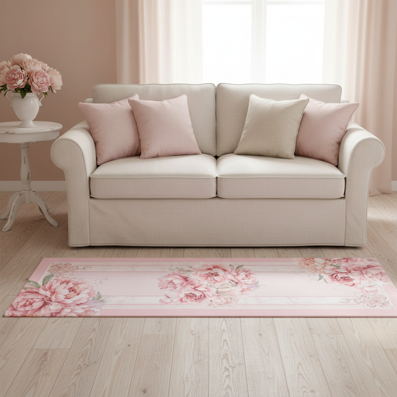 NUVOLE DI STOFFA Tappeto in Cotone con Peonie "FIORIRÀ"