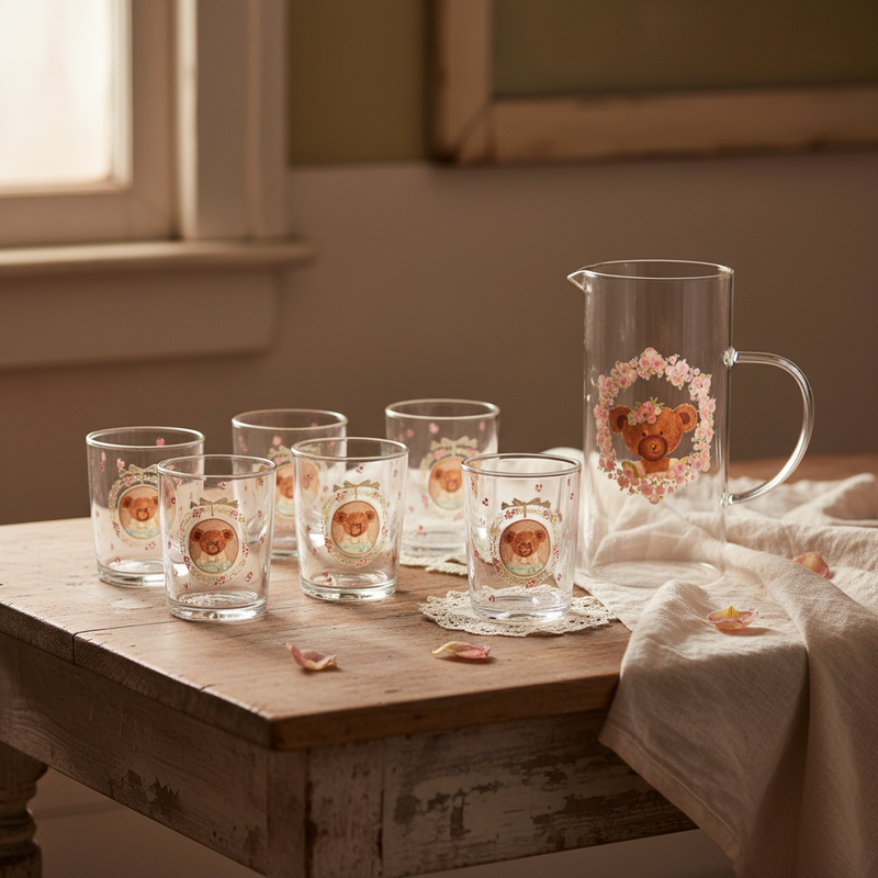 Servizio 6 Bicchieri in Vetro Corona Sweet Bear Shabby Chic – Nuvole di Stoffa
